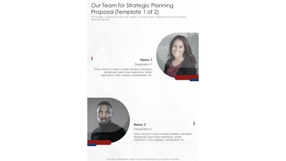 Our Team For Strategic Planning Proposal One Pager Sample Example Document
