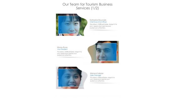 Our Team For Tourism Business Services One Pager Sample Example Document