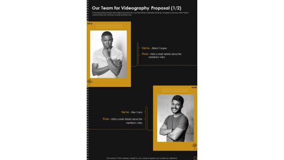 Our Team For Videography Proposal One Pager Sample Example Document