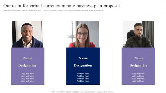Our Team For Virtual Currency Mining Business Plan Proposal Ppt Powerpoint Presentation Visuals