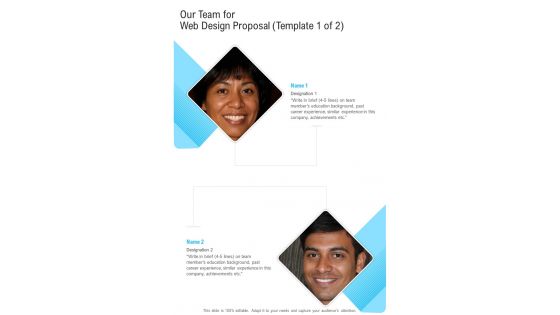Our Team For Web Design Proposal One Pager Sample Example Document