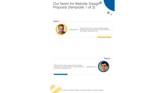 Our Team For Website Design Proposal Template One Pager Sample Example Document