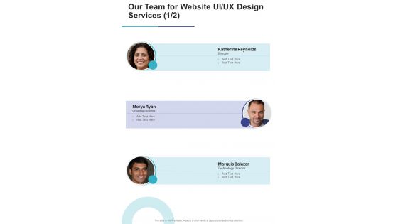Our Team For Website UI UX Design Services One Pager Sample Example Document