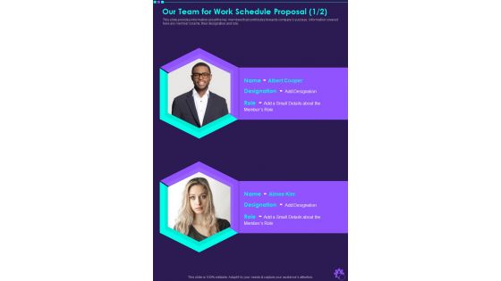 Our Team For Work Schedule Proposal One Pager Sample Example Document