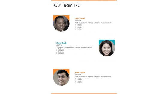 Our Team Market Research Proposal Template One Pager Sample Example Document