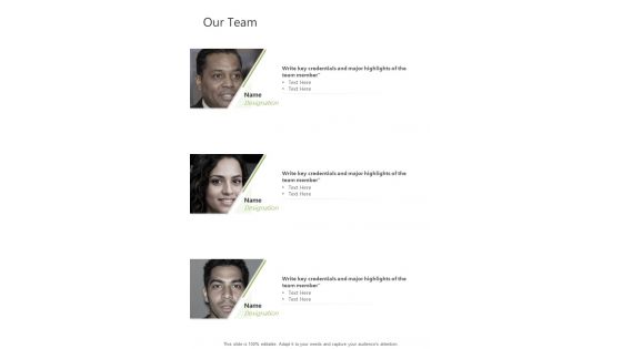 Our Team Process Change Proposal One Pager Sample Example Document
