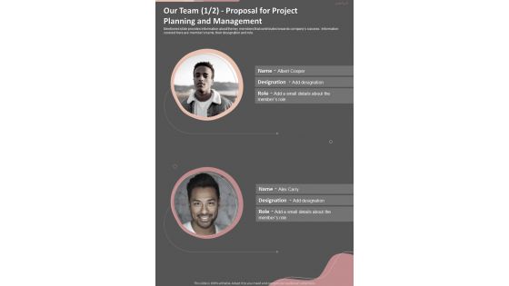 Our Team Proposal For Project Planning And Management One Pager Sample Example Document