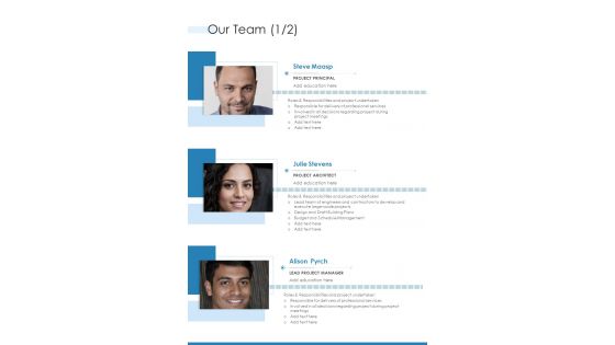 Our Team Real Estate Proposal One Pager Sample Example Document