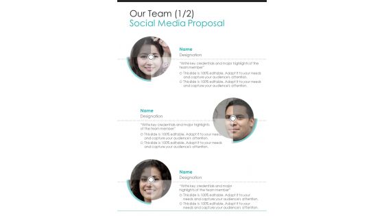 Our Team Social Media Proposal One Pager Sample Example Document