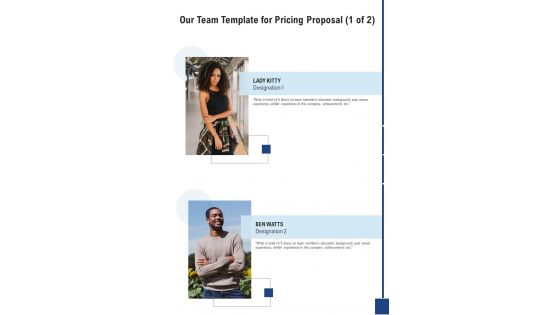 Our Team Template For Pricing Proposal One Pager Sample Example Document