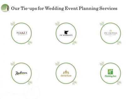 Our tie ups for wedding event planning services ppt file example introduction