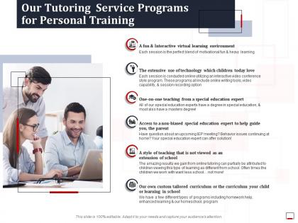 Our tutoring service programs for personal training ppt powerpoint ideas