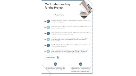 Our Understanding For The Project One Pager Sample Example Document