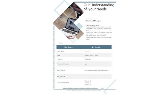Our Understanding Of Your Needs Event Management Proposal One Pager Sample Example Document