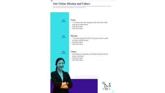 Our Vision Mission And Values Business Playbook One Pager Sample Example Document