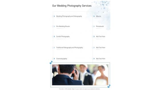 Our Wedding Photography Services Wedding Photography Proposal One Pager Sample Example Document