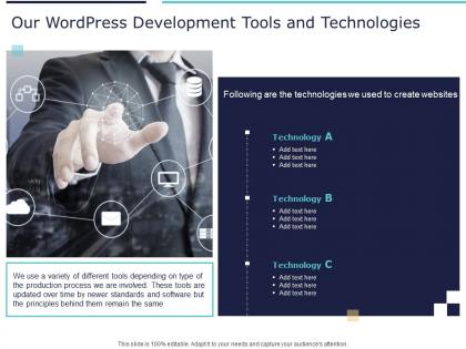 Our wordpress development tools and technologies ppt powerpoint presentation icon pictures