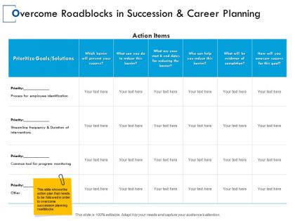 Overcome roadblocks in succession and career planning goals solutions ppt powerpoint presentation styles