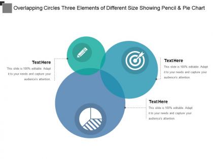 Overlapping circles three elements of different size showing pencil and pie chart