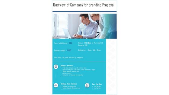 Overview Of Company For Branding Proposal One Pager Sample Example Document