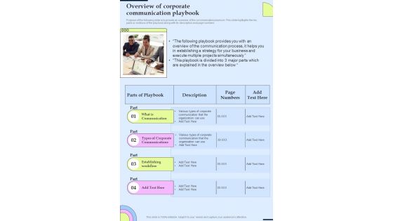 Overview Of Corporate Communication Playbook One Pager Sample Example Document