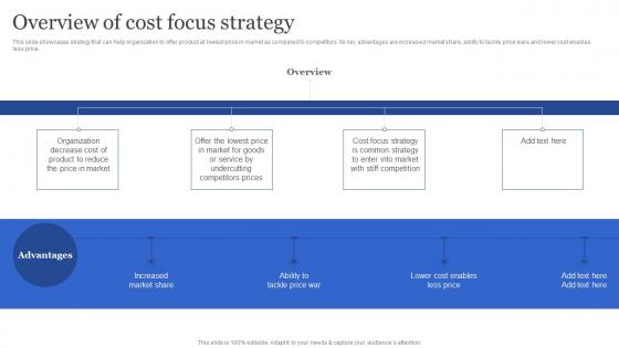 Overview Of Cost Focus Strategy Porters Generic Strategies For Targeted And Narrow