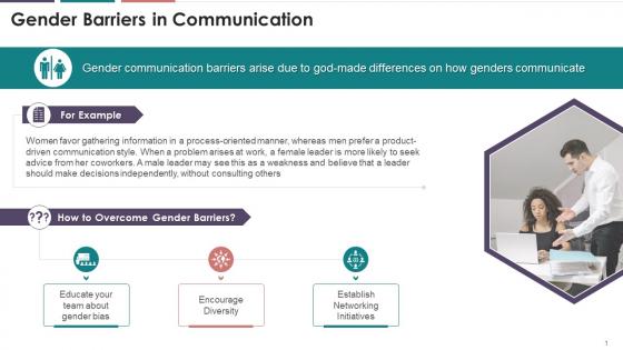 Overview Of Gender Barriers In Communication Training Ppt