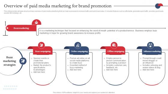 Overview Of Paid Media Marketing For Brand Promotion Strategies For Adopting Buzz Marketing MKT SS V