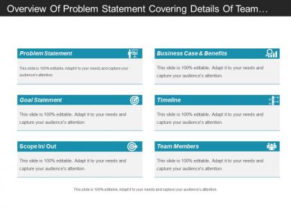 Overview of problem statement covering details of team members and timeline schedule