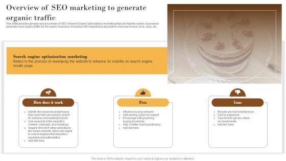 Overview Of Seo Marketing To Generate Elevating Sales Revenue With New Bakery MKT SS V