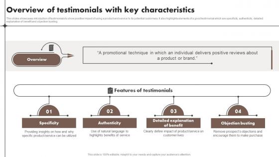 Overview Of Testimonials With Key Characteristics Content Marketing Tools To Attract Engage MKT SS V
