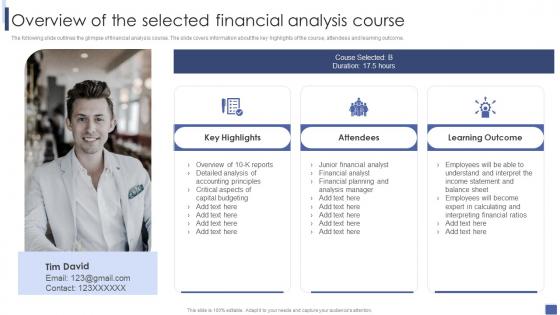 Overview Of The Selected Financial Analysis Course Introduction To Corporate Financial Planning And Analysis