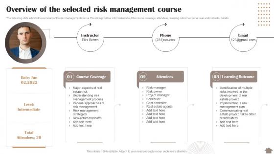 Overview Of The Selected Risk Management Course Risk Reduction Strategies Stakeholders