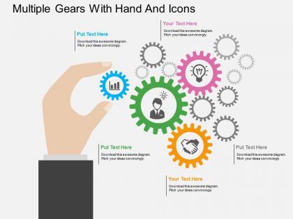 Ox multiple gears with hand and icons flat powerpoint design