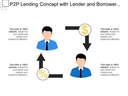 P2p lending concept with lender and borrower peer to peer transfer money
