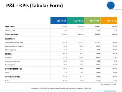 P and l kpis tabular form ppt professional graphics download