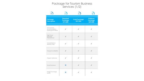 Package For Tourism Business Services One Pager Sample Example Document