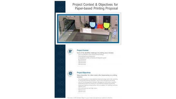 Paper Based Printing Proposal For Project Context And Objectives One Pager Sample Example Document