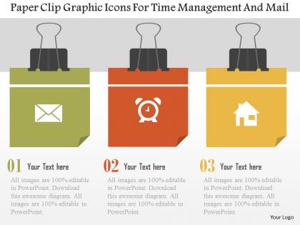 Paper clip graphic icons for time management and mail flat powerpoint design