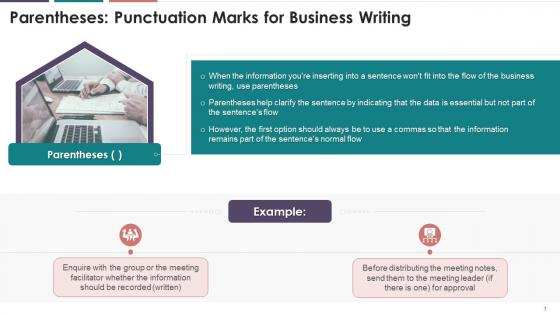 Parentheses Punctuation Marks For Business Writing Training Ppt