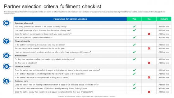 Partner Selection Criteria Fulfilment Checklist Formulating Strategy Partnership Strategy SS