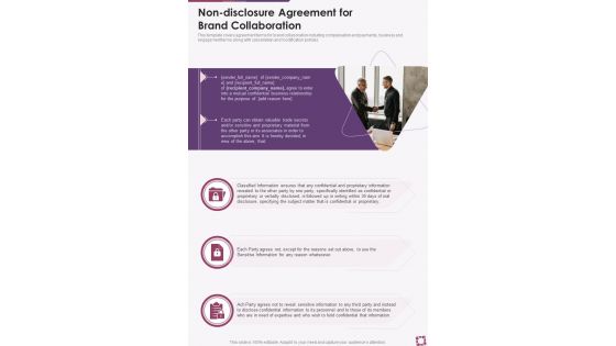 Partnership Collaborate Non Disclosure Agreement For Brand Collaboration One Pager Sample Example Document