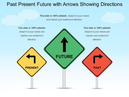 Past present future with arrows showing directions