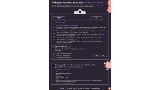 Pathogen Decontamination Measures Checklist One Pager Sample Example Document