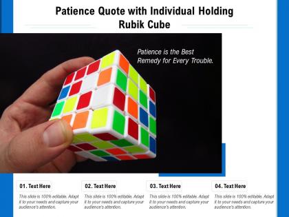 Patience quote with individual holding rubik cube
