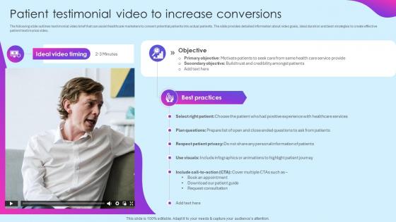 Patient Testimonial Video To Increase Conversions Healthcare Marketing Ideas To Boost Sales Strategy SS V