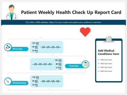 Patient weekly health check up report card