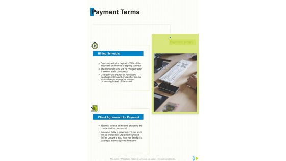 Payment Terms Event Announcer Proposal One Pager Sample Example Document