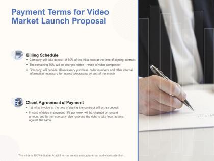 Payment terms for video market launch proposal ppt powerpoint layouts