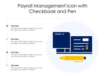 Payroll management icon with checkbook and pen
